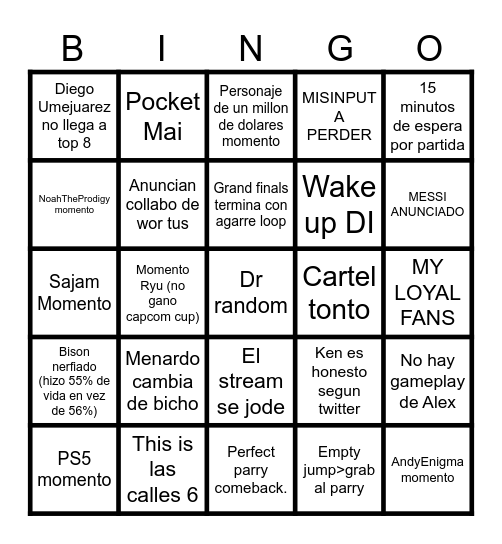 Las calles 6 evo Bingo Card