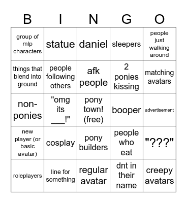 ponytown bingo Card