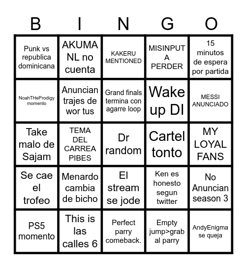Las calles 6 evo Bingo Card