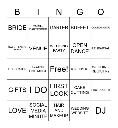 BRIDAL BINGO Card
