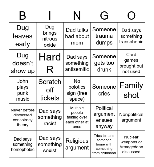 Dad’s Holidays Bingo Card