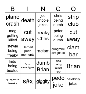 family guy bingo Card