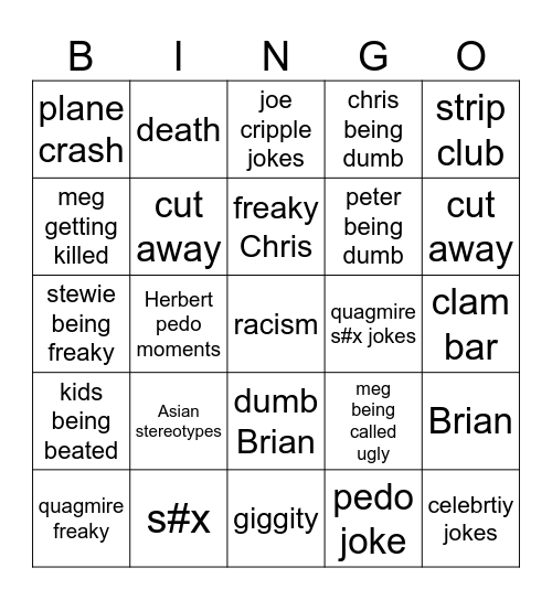 family guy bingo Card