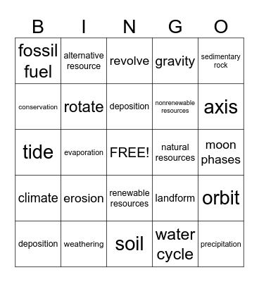 Earth Science  Bingo Card