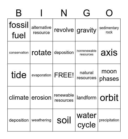 Earth Science  Bingo Card