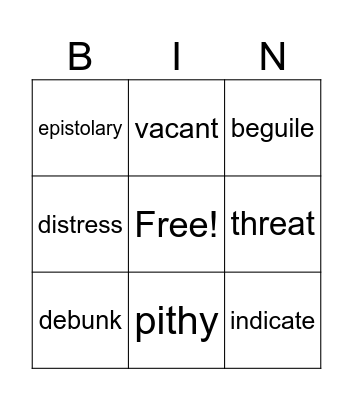Vocabulary May 12 - 18 Bingo Card