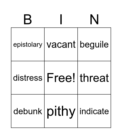Vocabulary May 12 - 18 Bingo Card