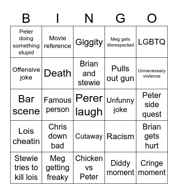 Family guy Bingo Card
