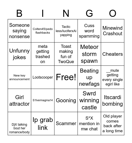 Minewind Bingo Card Bingo Card