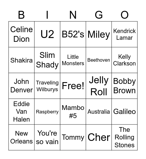 TRingo! Music General #6 Bingo Card