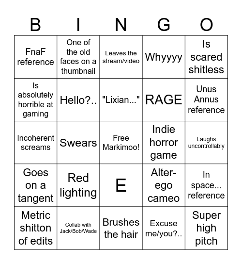 Markiplier Bingo Card