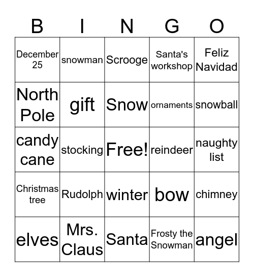 Christmas Bingo Card