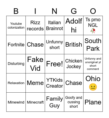 YouTube Bingo Card