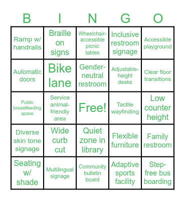 Inclusive Design Bingo Card
