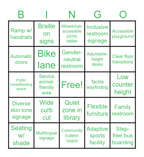 Inclusive Design Bingo Card