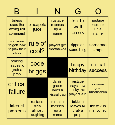 Rustage DnD: Isekai Bingo Card