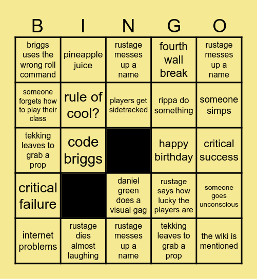 Rustage DnD: Isekai Bingo Card