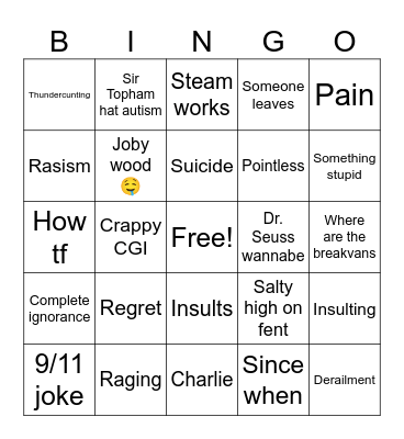 Thomas and friends Hit era discord night Bingo Card