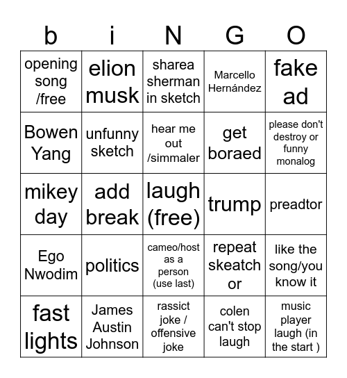s 50 snl Bingo Card