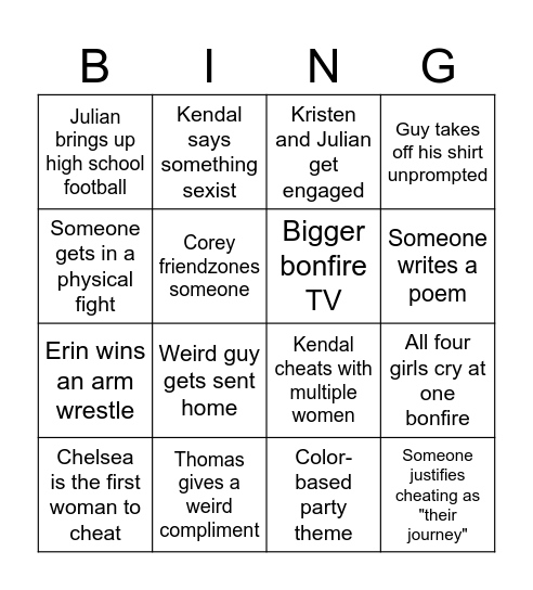 Temptation: Island Drift Bingo Card