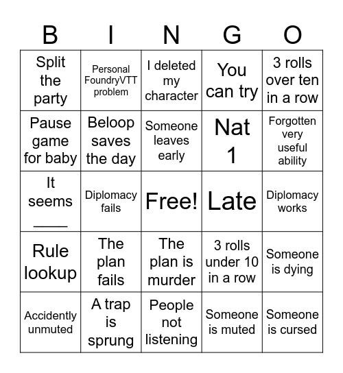 Pay Attention Bingo Card