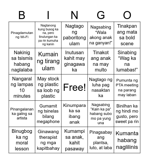 INAYS Bingo Card
