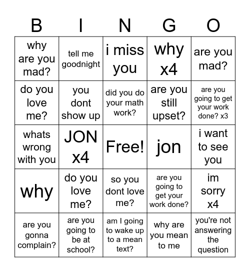 JonJon Bingo Card