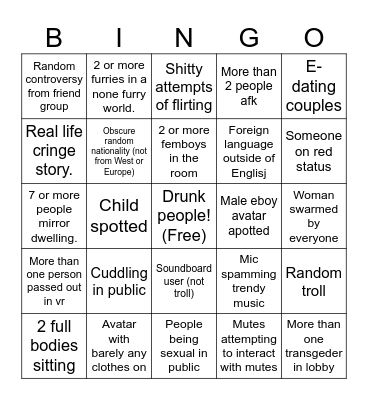 Buh x Yar bingo vrc Bingo Card