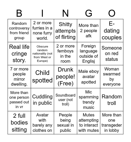 Buh x Yar bingo vrc Bingo Card