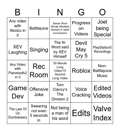 XEVBeans Bingo Card