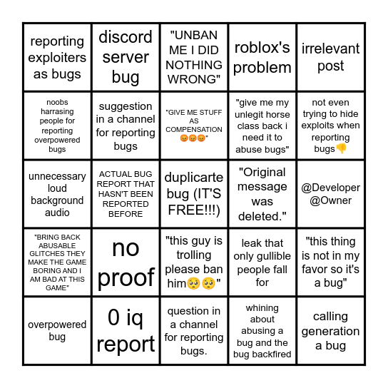 deadrails #bug-reports bingo Card