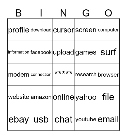 Internet Terms Bingo Card