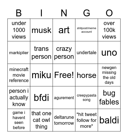 twitter Bingo Card