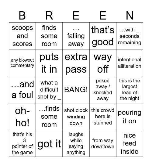 Breen Bingo Card