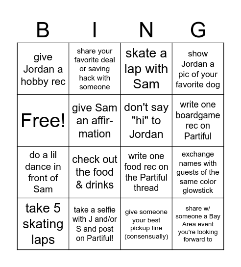 Samjam Skate Date! Bingo Card