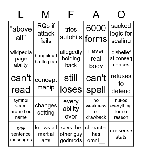 Godmodder Bingo Card