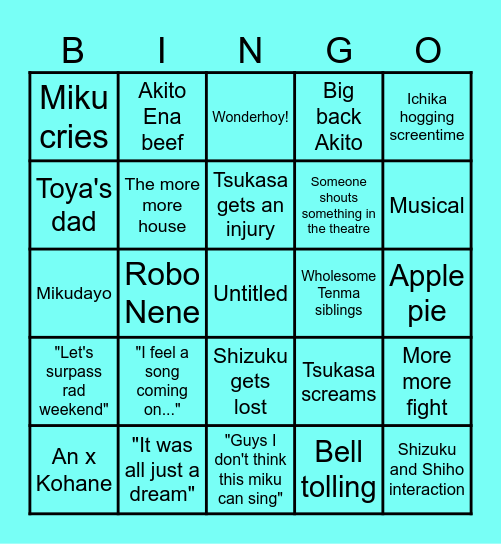 Miku movie Bingo Card