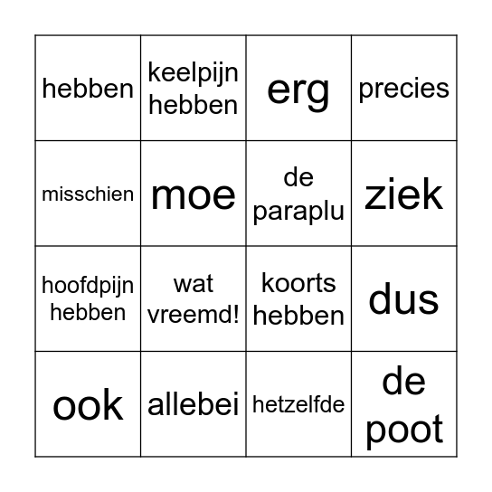 Woordenschat 1.2 / Vocabulary 1.2 Bingo Card