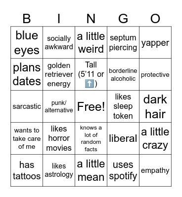 Are you Kenzie’s Type? Bingo Card