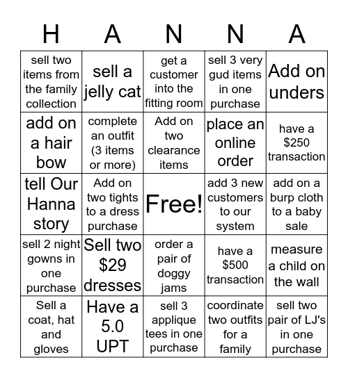 Hanna Holidays Bingo! Bingo Card