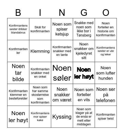 KONFIRMASJONSBINGO Card