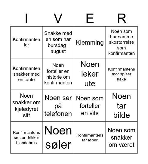 KONFIRMASJONSBINGO Card