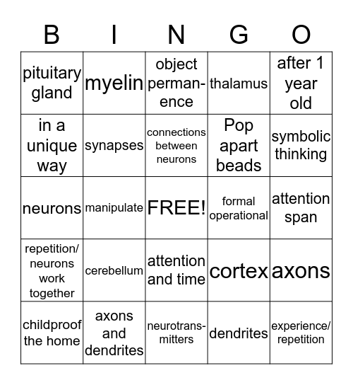 Ch. 9: Intellectual Development Bingo Card