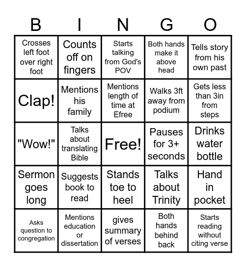 Dave Bingo Card