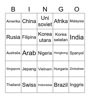 Negara Bingo Card