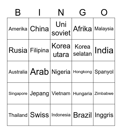 Negara Bingo Card
