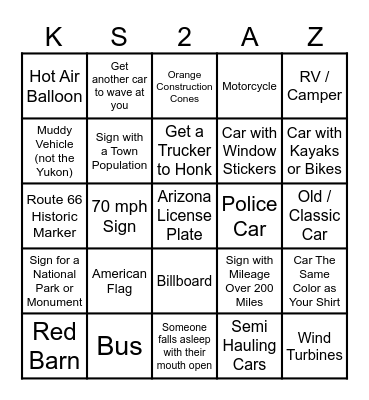 Beesley Trip Bingo Card