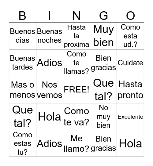 Bienvenidos! Bingo Card