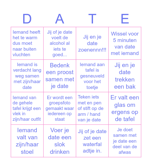 Date diner 2025 Bingo Card