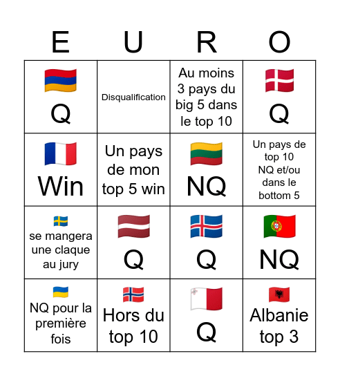 Eurovision 2025 Bingo Card